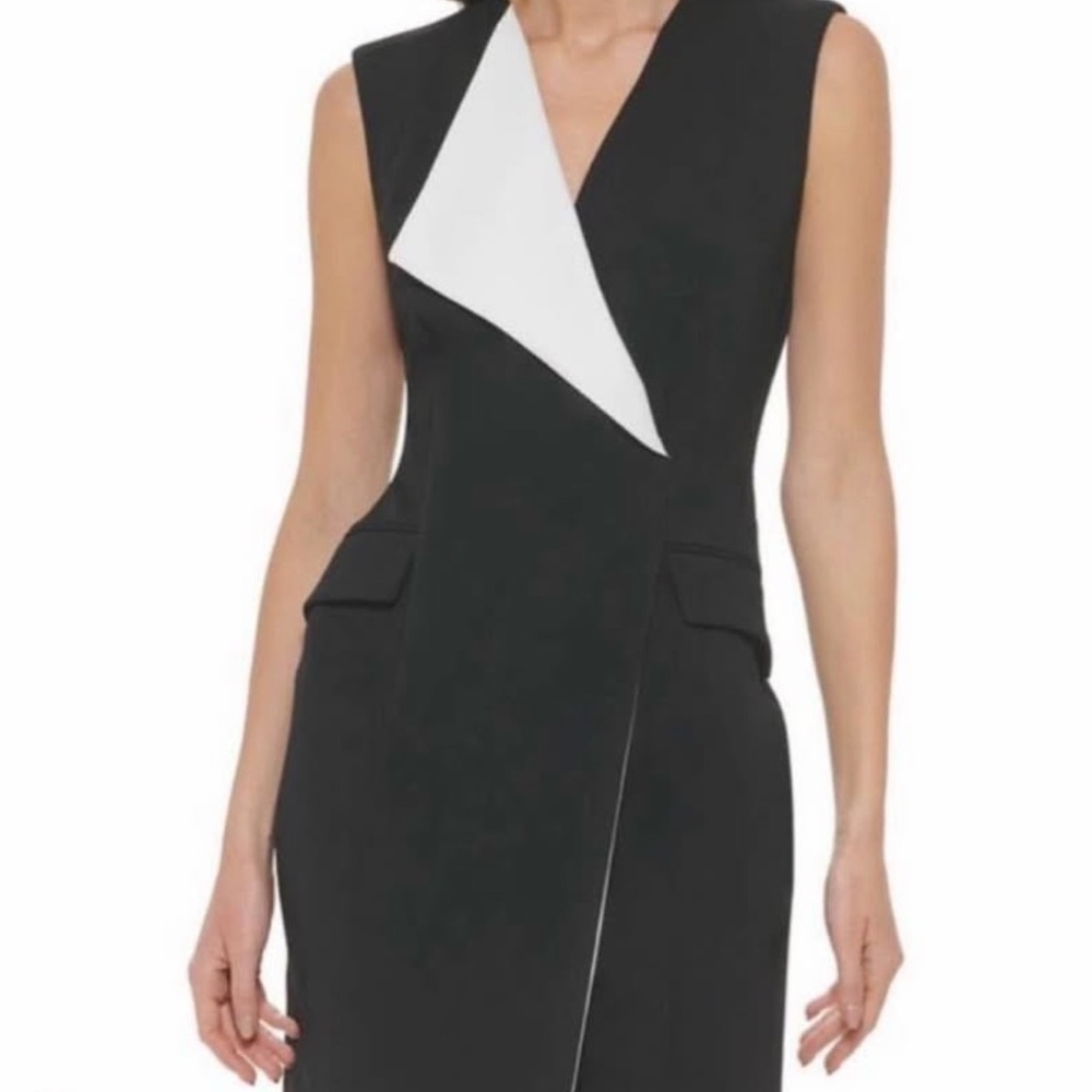 NWT Calvin Klein Black Midi Sheath Dress with White Accent